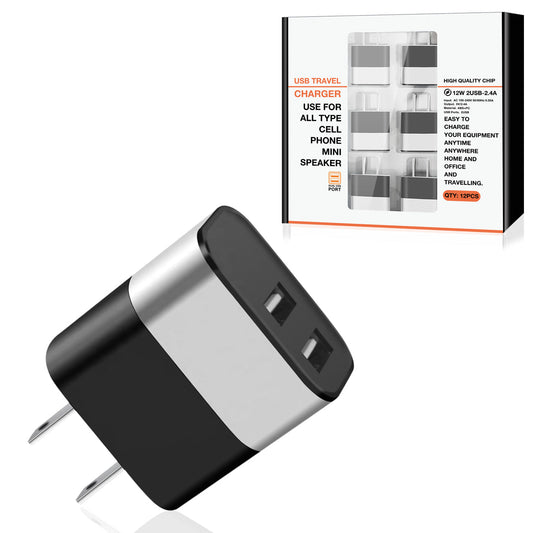 Dual Port USB Wall Charger/ Power Adapter/ Charging Block In Silver (12pcs) - Durable & Reliable