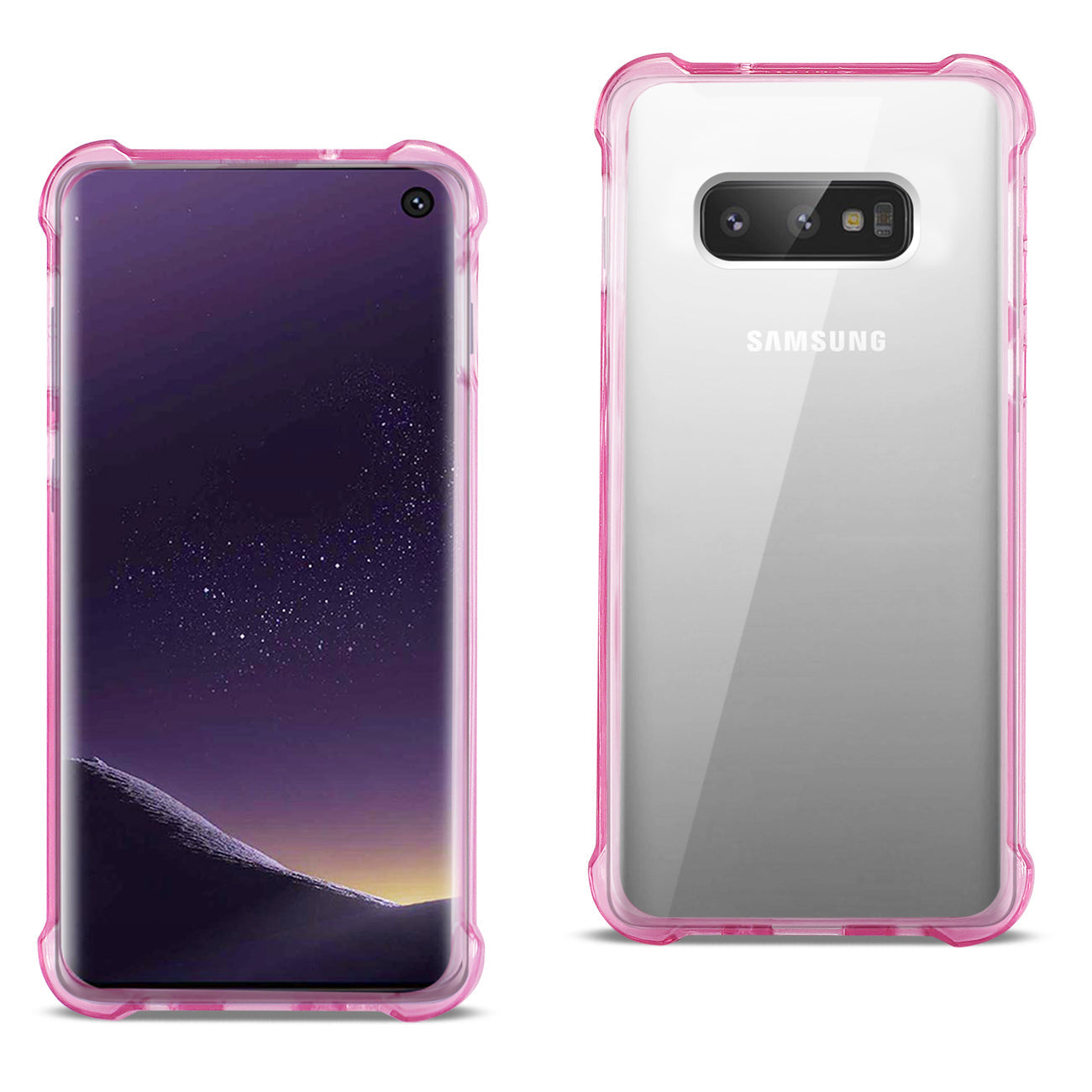 SAMSUNG GALAXY S10 Lite(S10e) Clear Bumper Case With Air Cushion Protection In Clear Hot Pink - Heavy Duty & Reliable