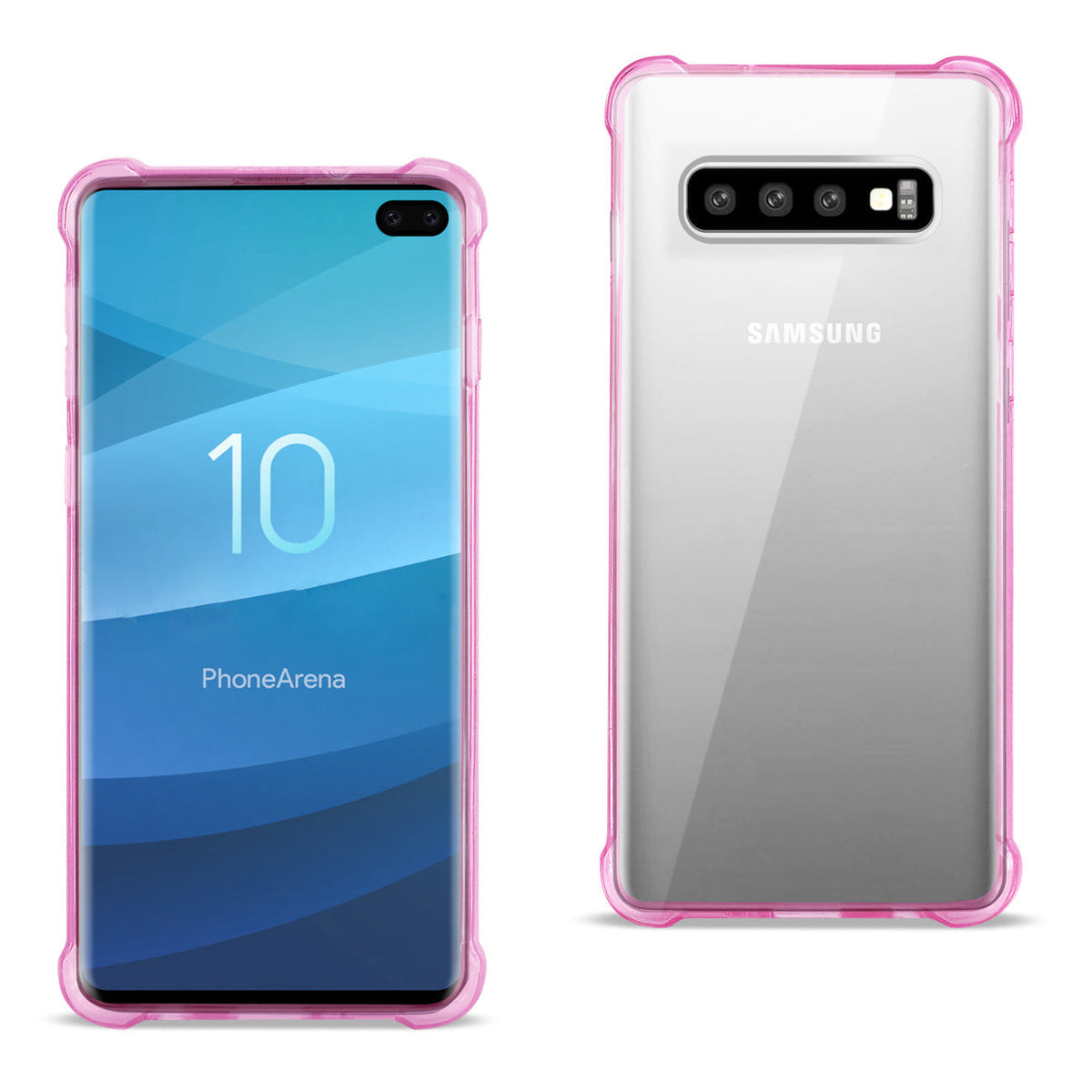 SAMSUNG GALAXY S10 Plus Clear Bumper Case With Air Cushion Protection In Clear Hot Pink - Heavy Duty & Reliable