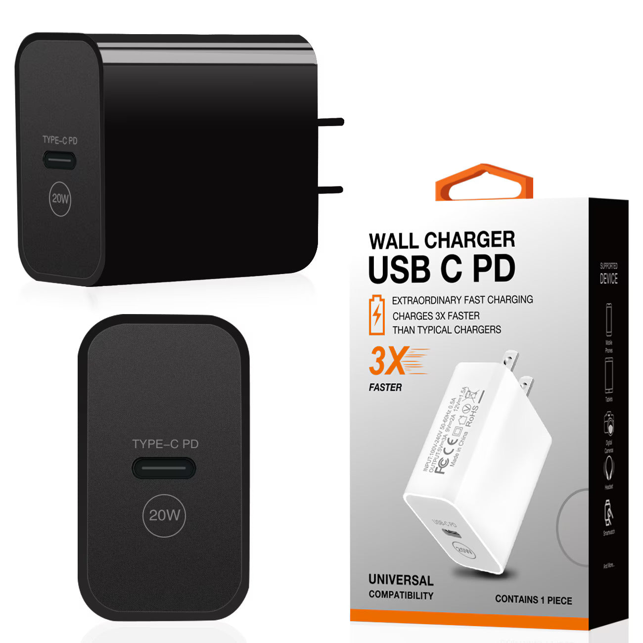 20W Power Delivery Travel Wall Charger Adapter with Type-C Port In Black - Crystal Clear & Reliable