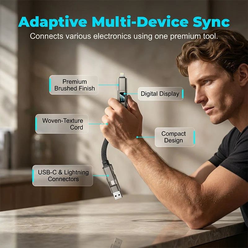 4-in-1 Digital Display Keychain Charging Cable